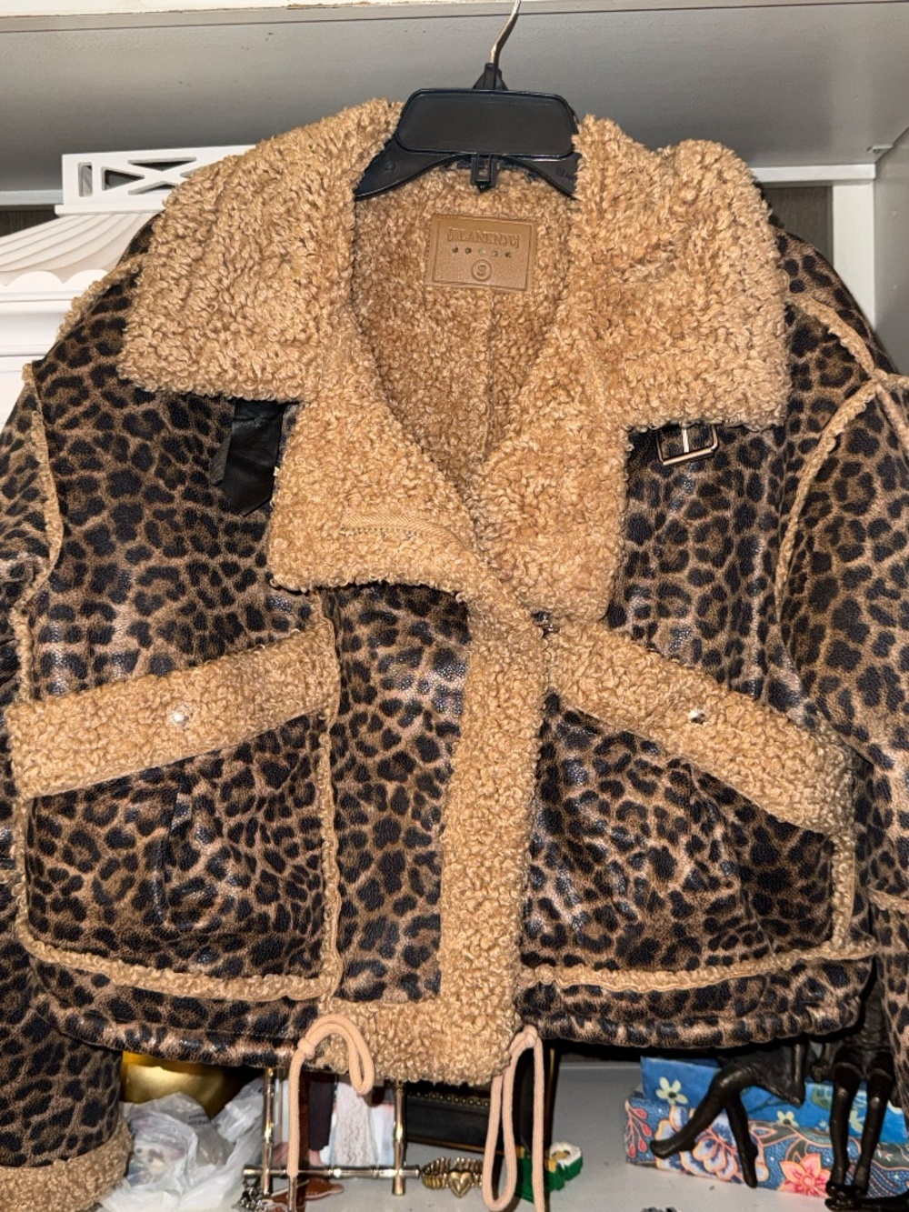 BlankNYC Small S Blank NYC leopard bonded leopard print shearling moto jacket - Picture 6 of 10